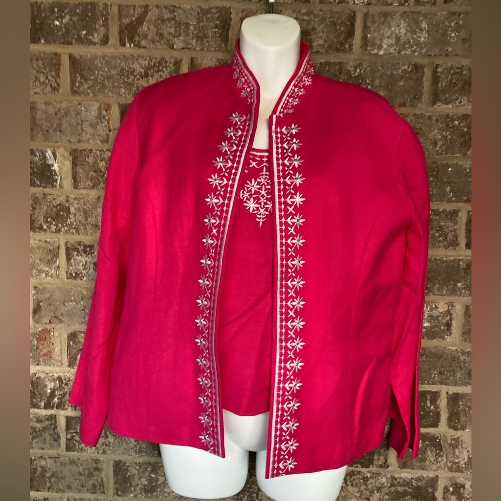 Vintage Jessica Howard Embroidered Sequins Linen Blend Jacket & Top Size 14